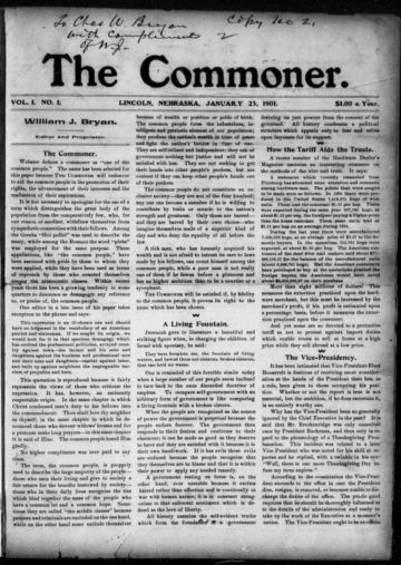 First page of first issue of The commoner.