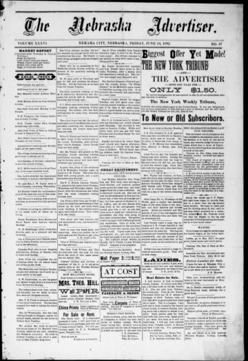 First page of first issue of The Nebraska advertiser.