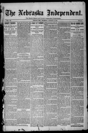 First page of first issue of The Nebraska independent.