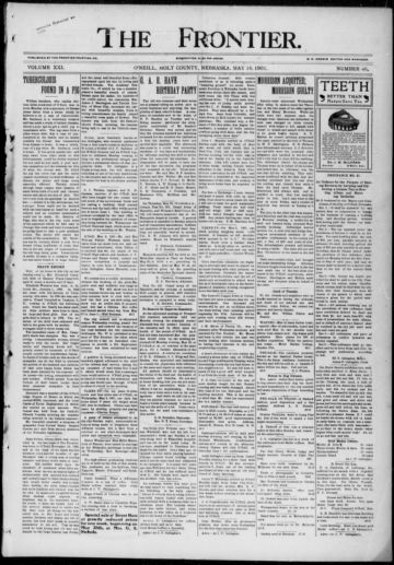 First page of first issue of The frontier.
